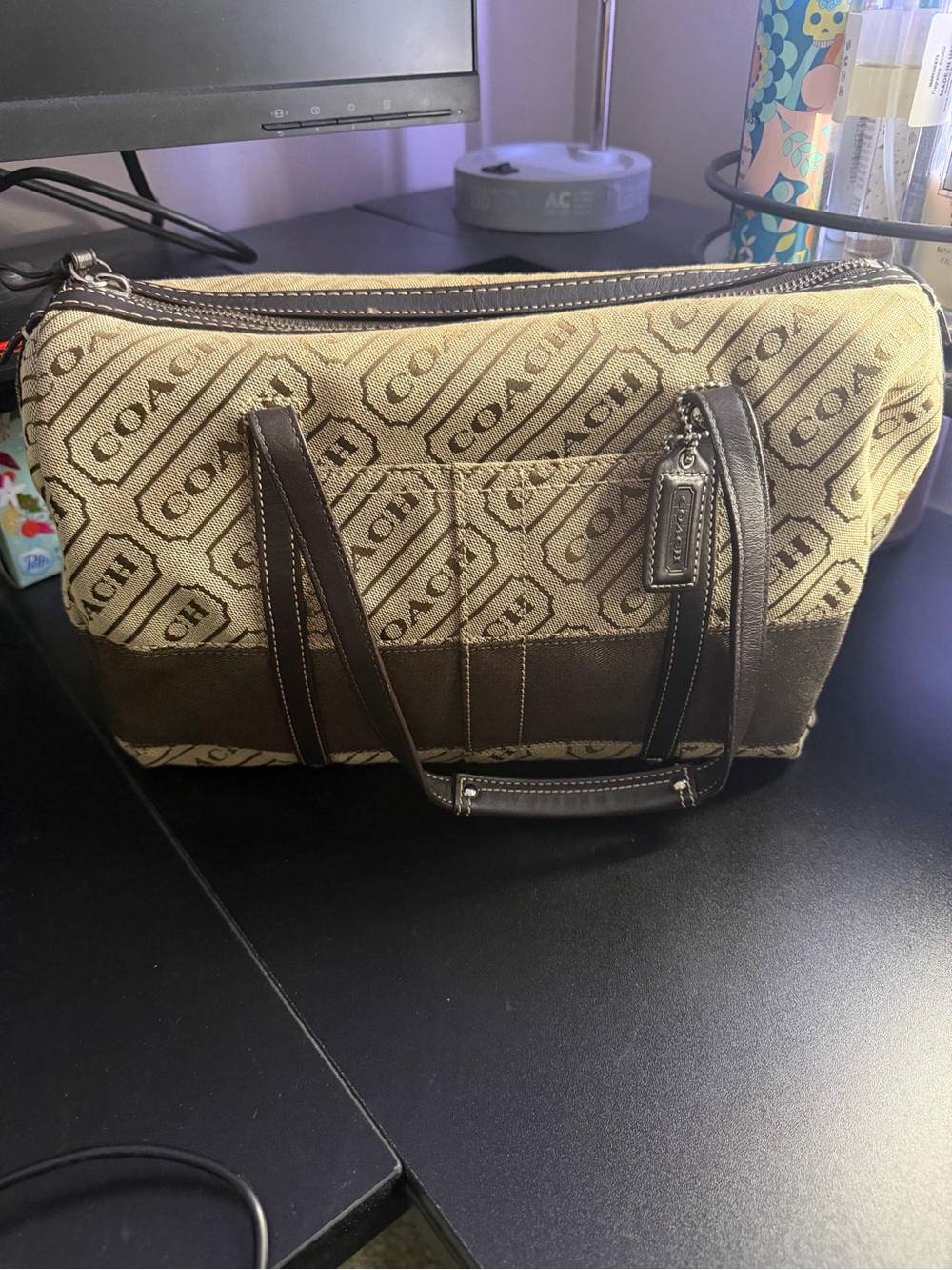 Coach Beige and Brown Signature Canvas Tote